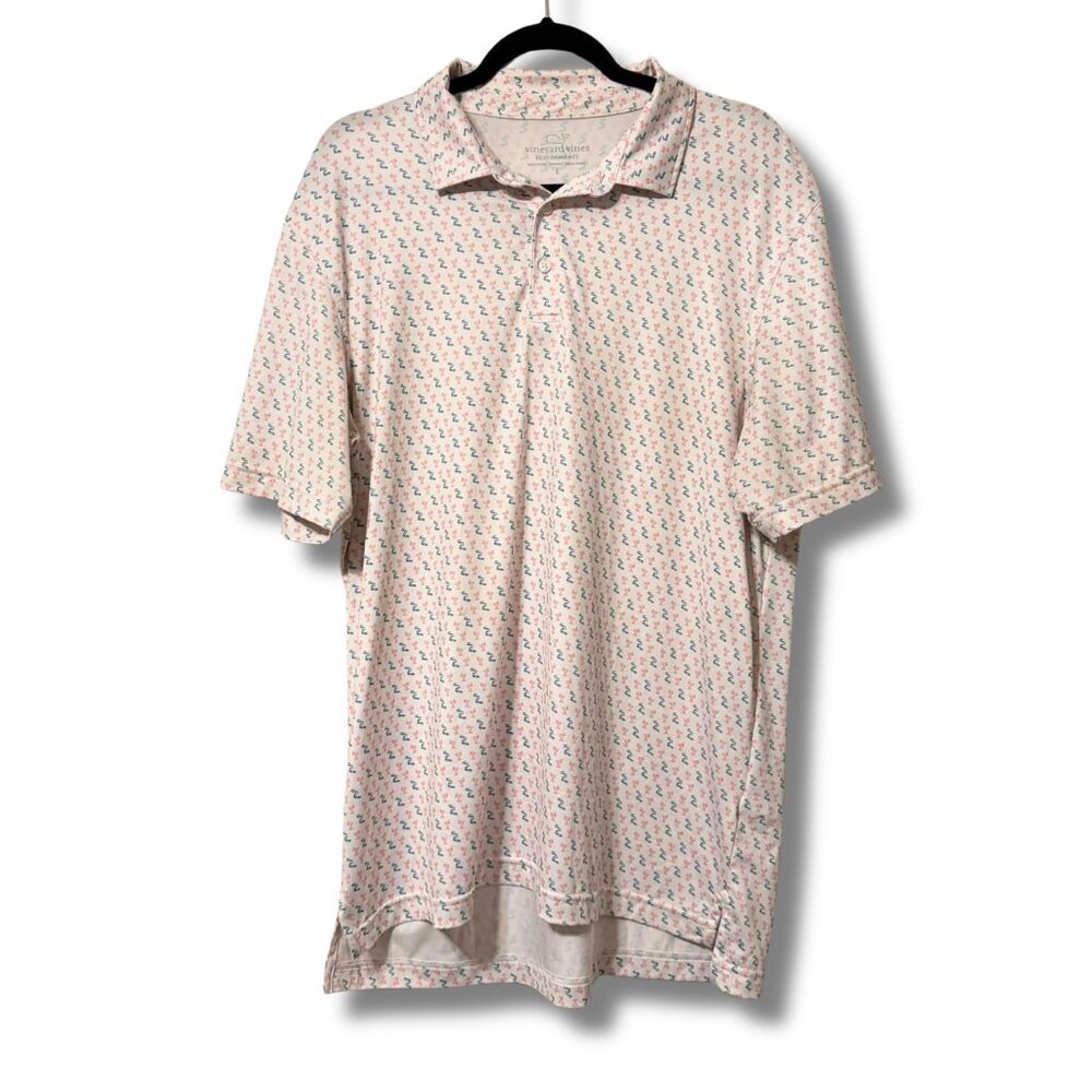 Vineyard Vines Performance Polo Shirt Men's Size L — Martini & Cigar Print